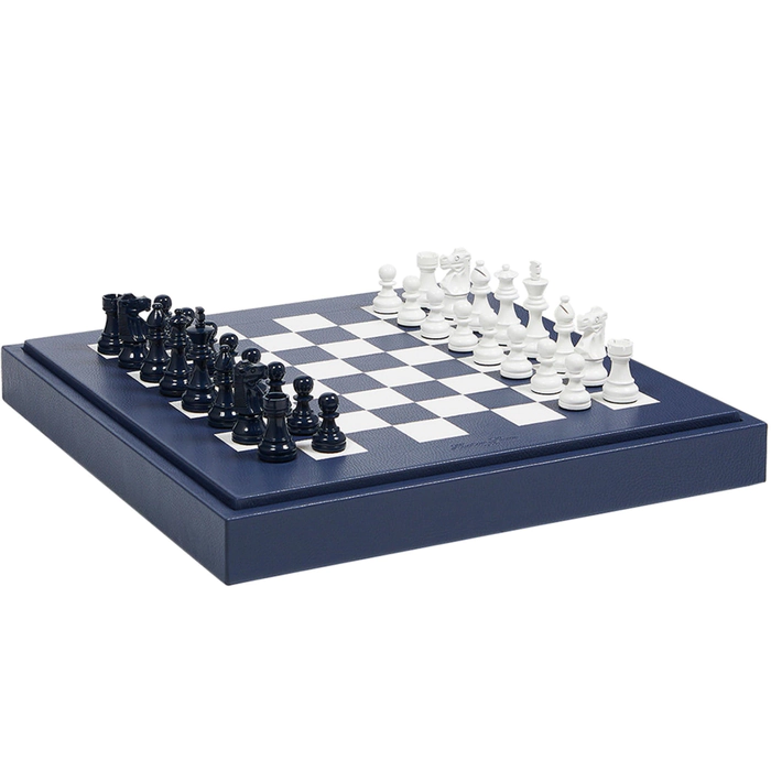 Exclusive Buffalo Blue leather Chess Set